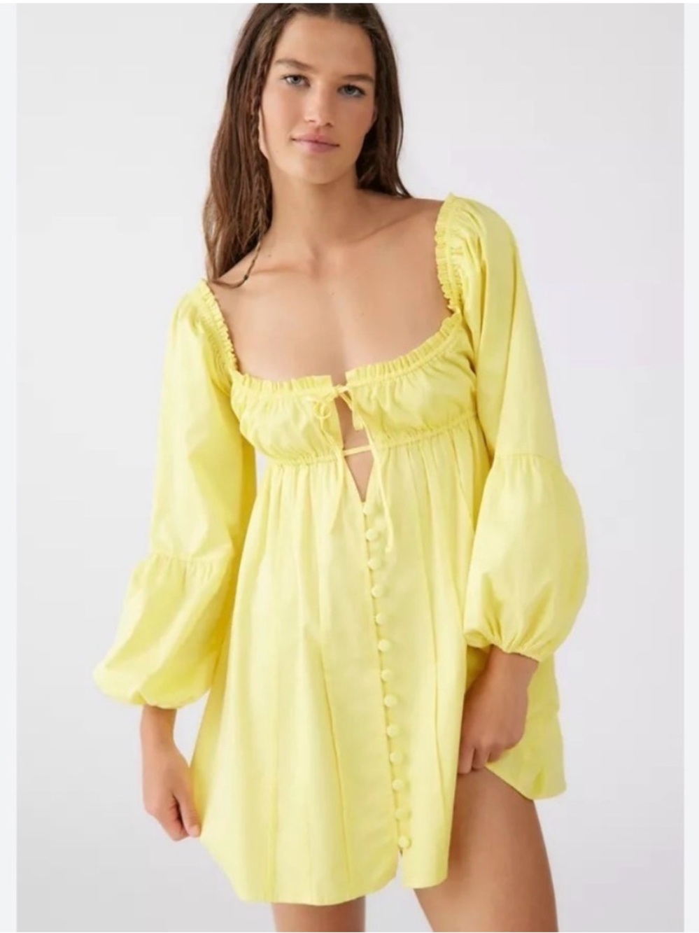 For Love & Lemons Bright Yellow Tie-Front Mini Dress